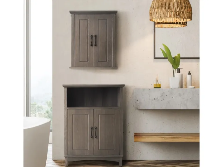 Teamson Home Badezimmer Wand Medizinschrank aus Holz Doppeltüren Salzeiche