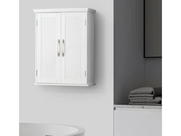 Teamson Home Holz Badezimmer Wand Medizinschrank mit Verstellbaren Regalen Weiß