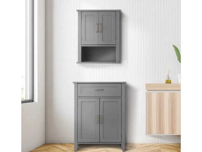 Teamson Home Mercer Holz Badezimmermöbel mit Schublade und Regalen Grau