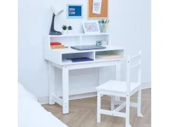 Teamson Kids Kinder Holzschreiber Stühle Set mit Aufbewahrung auf dem Tisch Weiß