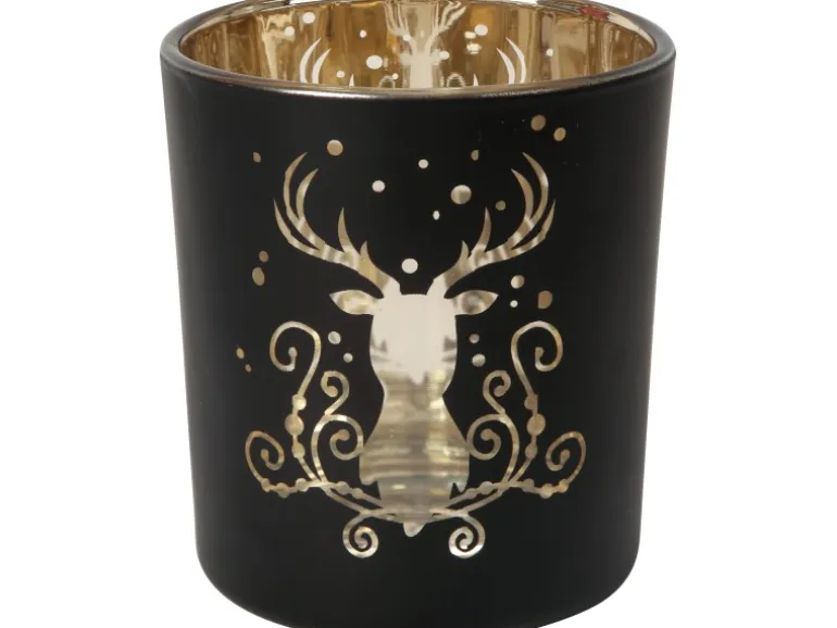 Teelicht-Glas Hirsch Schwarz Ø 7 cm x 8 cm 4-fach sortiert