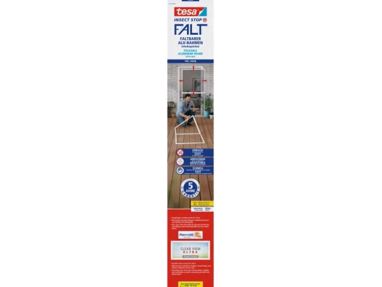 Tesa® Fliegengitter-Tür Falt faltbarer Alu-Rahmen Weiß