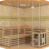 Traditionelle Sauna SKYLINE BIG Tannenholz Natur XL mit Kunststeinwand