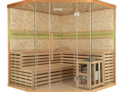 Traditionelle Sauna SKYLINE BIG Tannenholz Natur XL mit Kunststeinwand