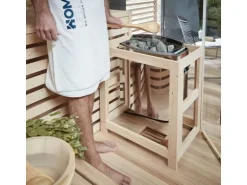 Traditionelle Sauna SKYLINE BIG Tannenholz Natur XL mit Kunststeinwand