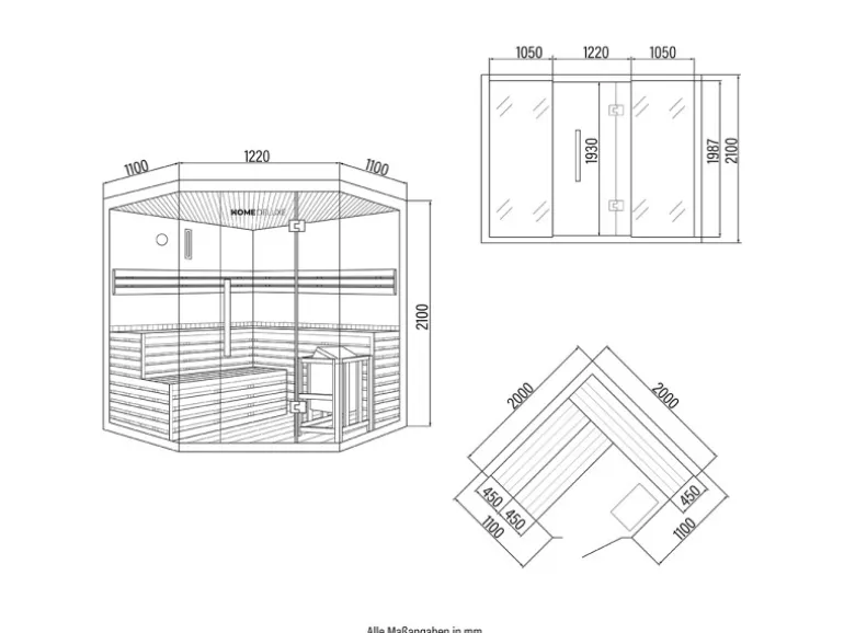 Traditionelle Sauna SKYLINE BIG Tannenholz Natur XL mit Kunststeinwand