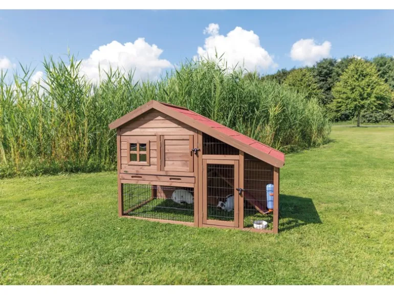 Trixie Kleintierstall Natura mit Freilaufgehege 151 cm x 107 cm x 80 cm Braun