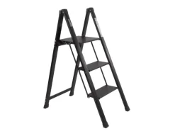 TRUTZHOLM Alu Trittleiter 3 Stufig Klappbar 150kg Anti Rutsch Trittflächen TÜV GS Schwarz