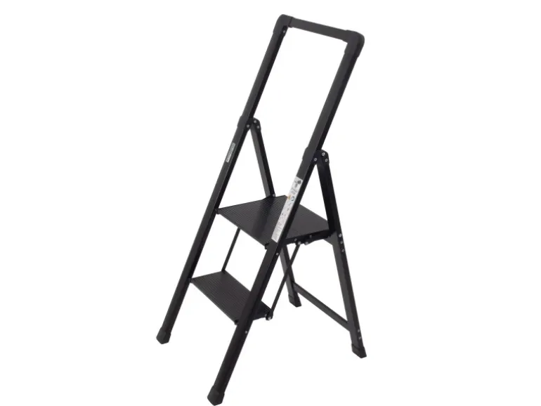 TRUTZHOLM Alu Trittleiter 2 Stufig Klappbar Handlauf 150kg Anti Rutsch Trittflächen TÜV GS Schwarz