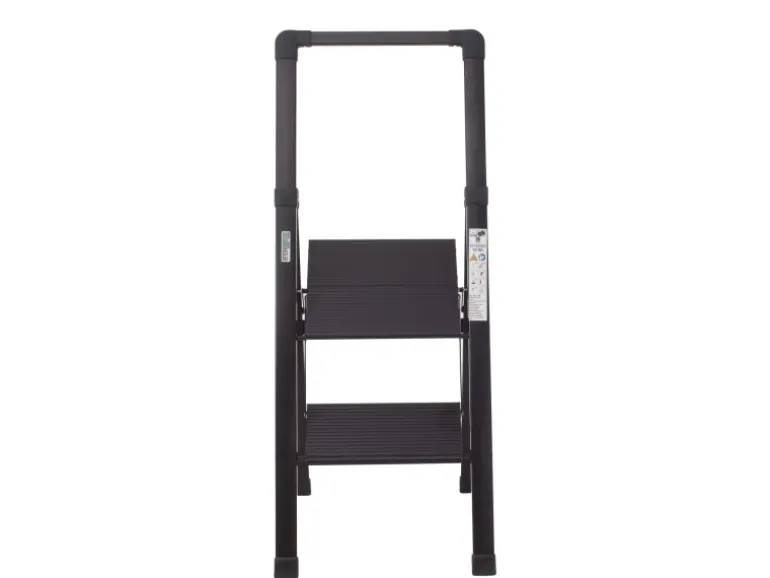 TRUTZHOLM Alu Trittleiter 2 Stufig Klappbar Handlauf 150kg Anti Rutsch Trittflächen TÜV GS Schwarz