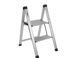 TRUTZHOLM Trittleiter 2 Stufig Klappbar bis 150 kg Alu Anti Rutsch Trittflächen TÜV GS Silber