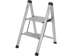 TRUTZHOLM Trittleiter 2 Stufig Klappbar bis 150 kg Alu Anti Rutsch Trittflächen TÜV GS Silber