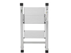 TRUTZHOLM Trittleiter 2 Stufig Klappbar bis 150 kg Alu Anti Rutsch Trittflächen TÜV GS Silber