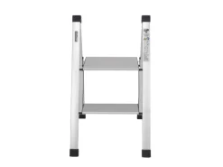 TRUTZHOLM Trittleiter 2 Stufig Klappbar bis 150 kg Alu Anti Rutsch Trittflächen TÜV GS Silber