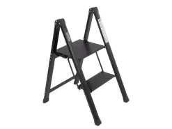 TRUTZHOLM Trittleiter 2 Stufig Klappbar bis 150 kg Alu Anti Rutsch Trittflächen TÜV GS Schwarz