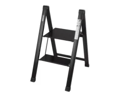 TRUTZHOLM Trittleiter 2 Stufig Klappbar bis 150 kg Alu Anti Rutsch Trittflächen TÜV GS Schwarz