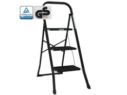 TRUTZHOLM Trittleiter 3 Stufen Klappbar TÜV/GS 150 kg Anti-Rutsch Trittflächen Schwarz