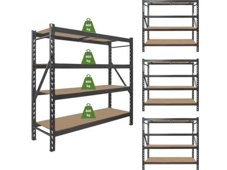 TRUTZHOLM 4x Schwerlastregal Emil 180x190x60 cm 3200 kg Stahl Stecksystem 4 Fachböden