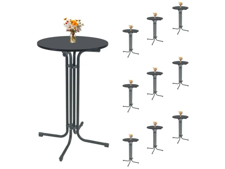 TRUTZHOLM 10x Stehtisch Klappbar Durchmesser 70 cm Höhe 110 cm Stahl Anthrazit