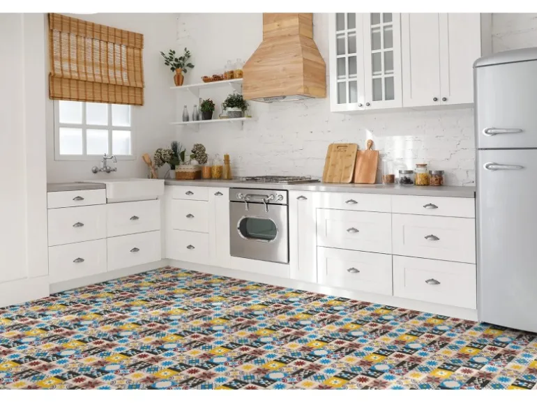 Tulup PVC Fliesen Selbstklebende 30 cm x 30 cm Set von 9 Klassische Klebefliesen Vinyl Bodenfliesen Klebefliesen für Küche Orientalisches Mosaik