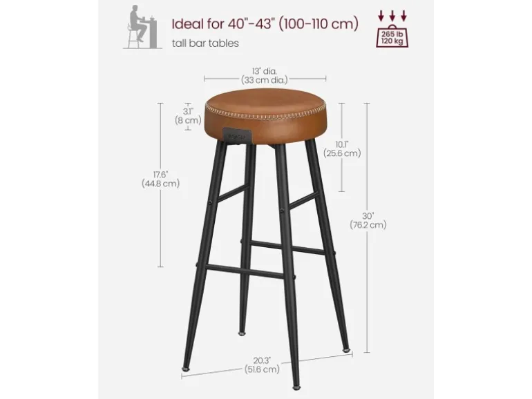 Vasagle Barhocker 2er-Set Braun