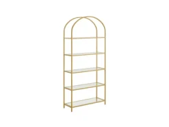 Vasagle Bücherregal 5 Ablagen Hartglas 30,2 cm x 83 cm x 183,5 cm Gold