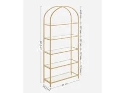 Vasagle Bücherregal 5 Ablagen Hartglas 30,2 cm x 83 cm x 183,5 cm Gold