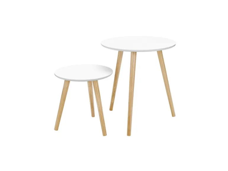 Vasagle Beistelltisch-Set mit Kiefernholz-Beinen Ø 45 cm x 50 cm Eiche-Weiß