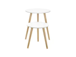 Vasagle Beistelltisch-Set mit Kiefernholz-Beinen Ø 45 cm x 50 cm Eiche-Weiß