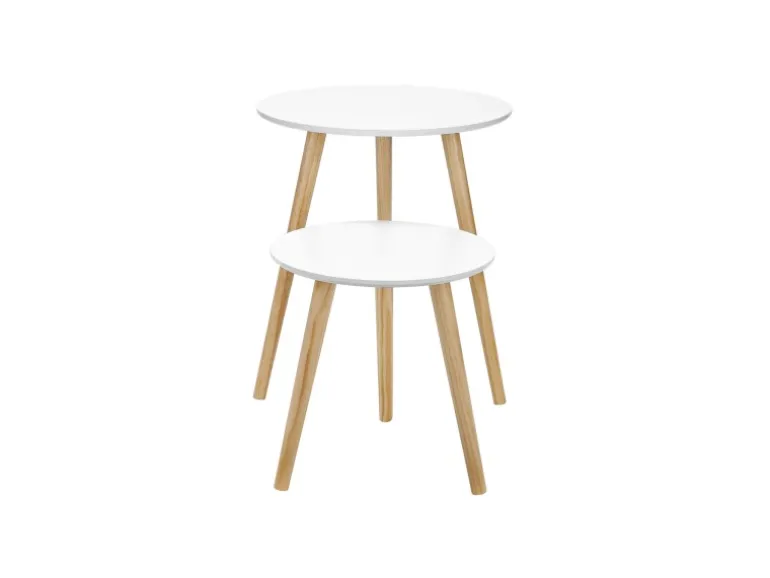 Vasagle Beistelltisch-Set mit Kiefernholz-Beinen Ø 45 cm x 50 cm Eiche-Weiß
