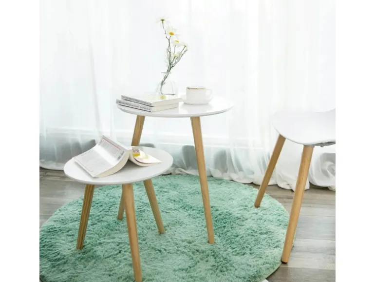 Vasagle Beistelltisch-Set mit Kiefernholz-Beinen Ø 45 cm x 50 cm Eiche-Weiß