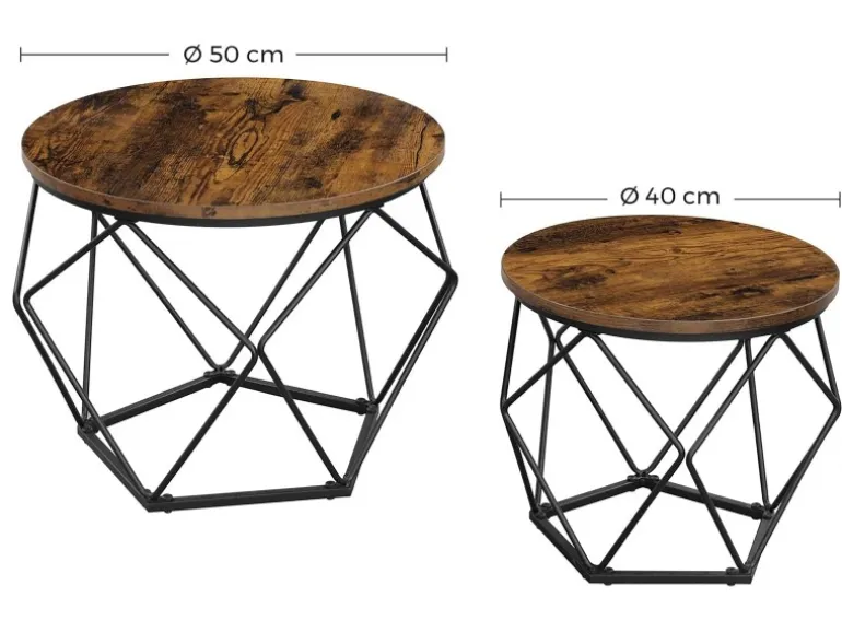 Vasagle Couchtisch 2er Set Tischplatte Abnehmbar Braun-Schwarz