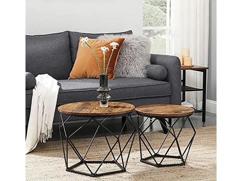 Vasagle Couchtisch 2er Set Tischplatte Abnehmbar Braun-Schwarz