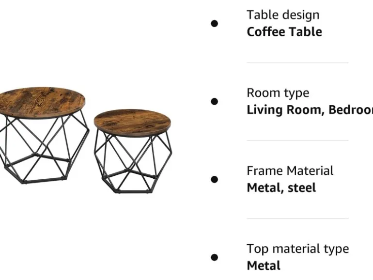 Vasagle Couchtisch 2er Set Tischplatte Abnehmbar Braun-Schwarz