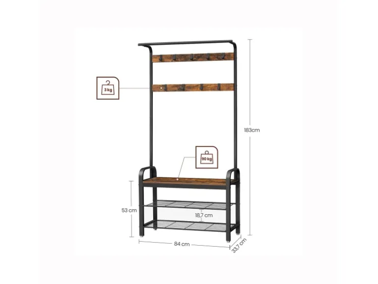 Vasagle Garderobenständer 84 cm x 183 cm x 33,7 cm Braun-Schwarz