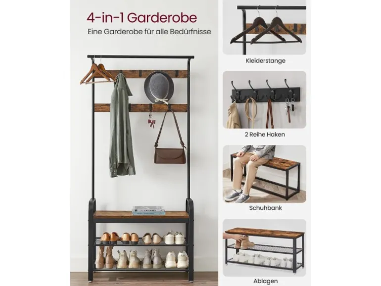 Vasagle Garderobenständer 84 cm x 183 cm x 33,7 cm Braun-Schwarz