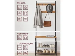 Vasagle Garderobenständer 32 cm x 70 cm x 177 cm Braun-Schwarz