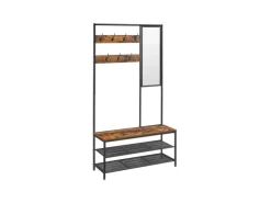 Vasagle Garderobenständer Spiegel und Sitzbank 35 x 98 x 180 cm Braun-Schwarz