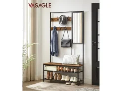 Vasagle Garderobenständer Spiegel und Sitzbank 35 x 98 x 180 cm Braun-Schwarz