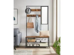 Vasagle Garderobenständer Spiegel und Sitzbank 35 x 98 x 180 cm Braun-Schwarz