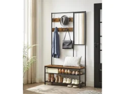 Vasagle Garderobenständer Spiegel und Sitzbank 35 x 98 x 180 cm Braun-Schwarz