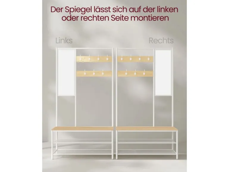 Vasagle Garderobenständer Modern 35 cm x 98 cm x 180 cm Eiche-Weiß