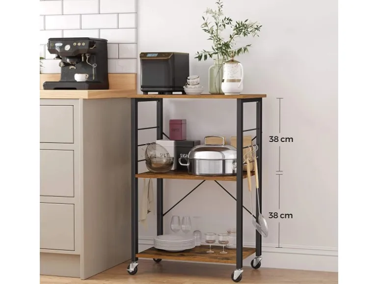 Vasagle Küchenregal mit Rollen 40 cm x 60 cm x 89 cm Braun-Schwarz