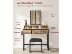 Vasagle Schminktisch mit Hocker Eichenbraun-Schwarz