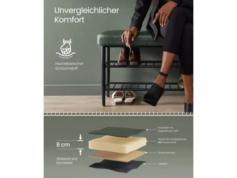 Vasagle Schuhbank 30 cm x 80 cm x 50 cm Grün