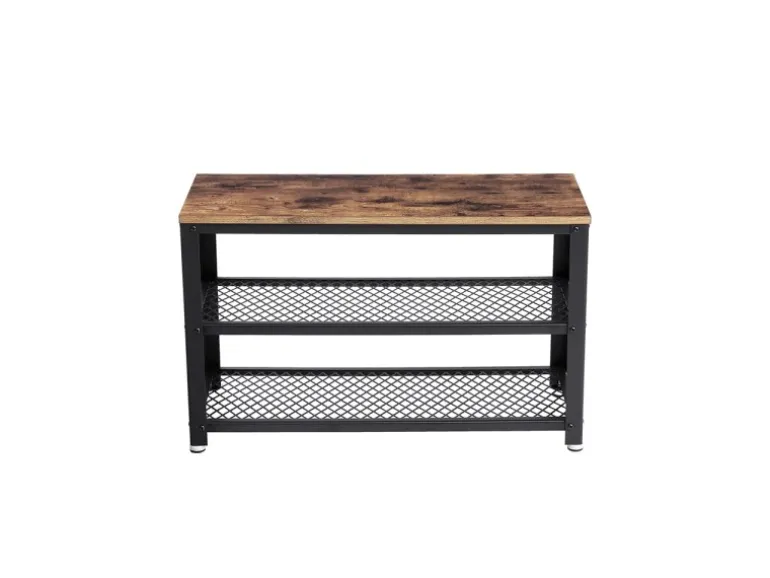 Vasagle Schuhbank mit 2 Gitterablagen 30 cm x 73 cm x 45 cm Braun-Schwarz