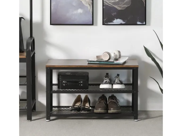 Vasagle Schuhbank mit 2 Gitterablagen 30 cm x 73 cm x 45 cm Braun-Schwarz