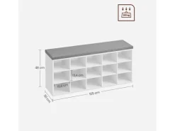 Vasagle Schuhbank mit Sitzkissen 30 cm x 105 cm x 48 cm Weiß-Grau