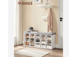 Vasagle Schuhbank mit Sitzkissen 30 cm x 105 cm x 48 cm Weiß-Grau