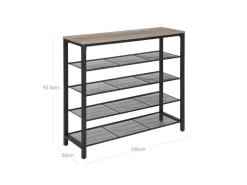 Vasagle Schuhregal 4 Ebenen 100 cm x 30 cm x 92,5 cm Grau-Schwarz